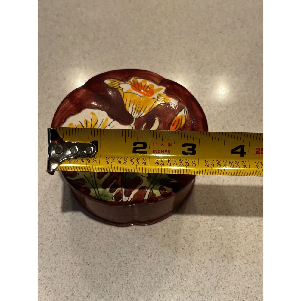 Vintage Enesco Japan Ceramic Trinket Box Hand Painted Floral Scalloped Jar Fall